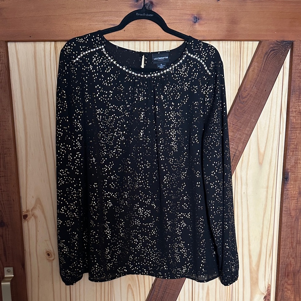Liz Claiborne Black Blouse with Gold Speckles